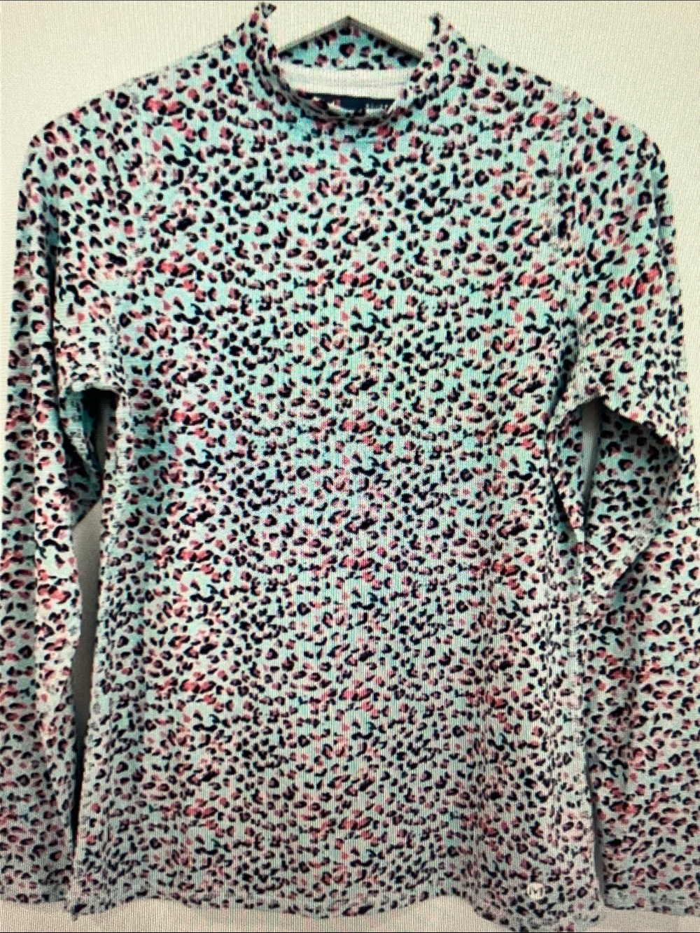 Long Sleeve Mock Neck Tee in Aqua Leopard Print